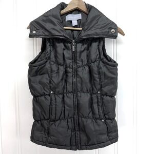 Laura Scott Puffer Vest Women's M Black Quilted Stand Collar Full Zip Insulated‎